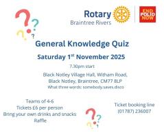 Flier for a general knowledge quiz on 1st November 2025 starting at 7.30pm.